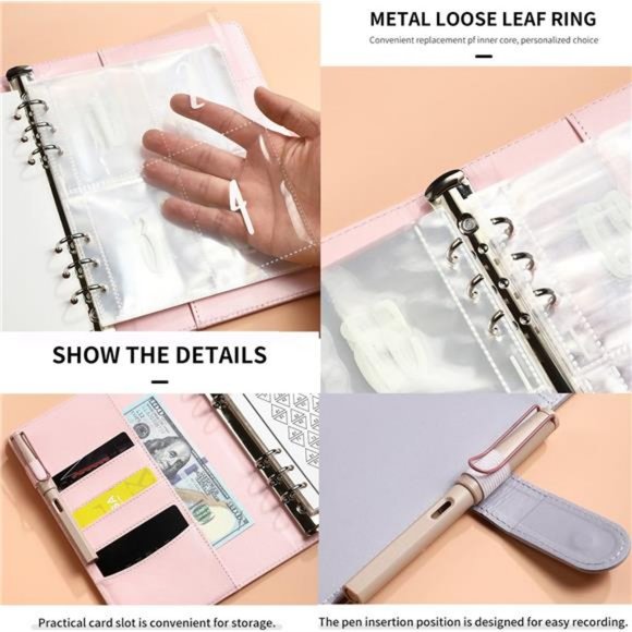 100 Envelopes Money Saving Challenge Book, PU Leather Saving Binder - Picture 6 of 8